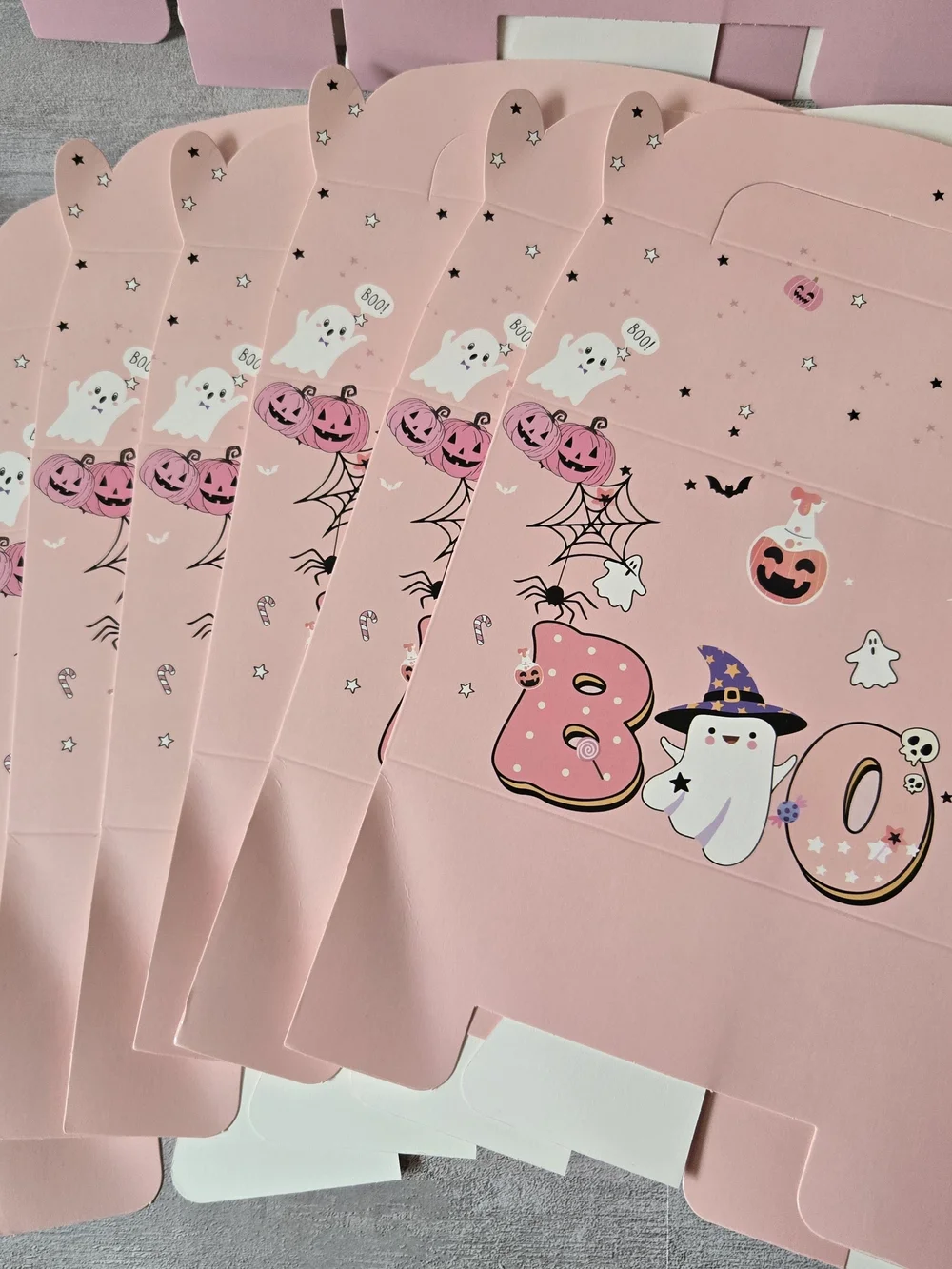 ​Pink Halloween Treat Boxes Pastel Boo Ghost Black Cat Party Favor Gift Box Set
